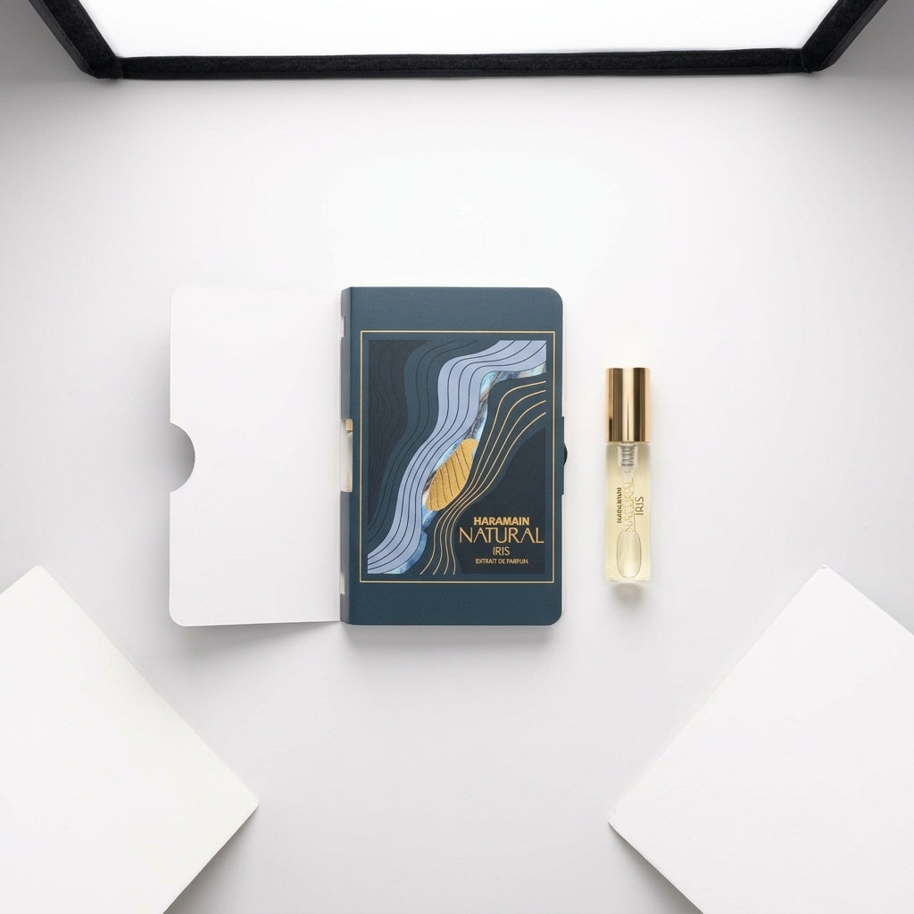 Perfume sample vial with backing card — Flat Lay - Back | Generated by Modelize