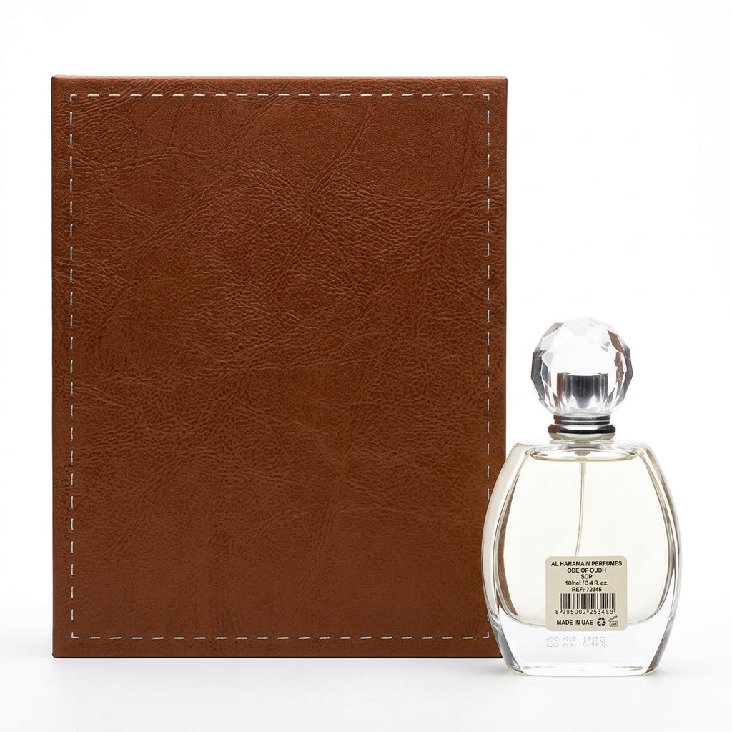 Fragrance bottle and display box — Studio - Back View | Generated by Modelize