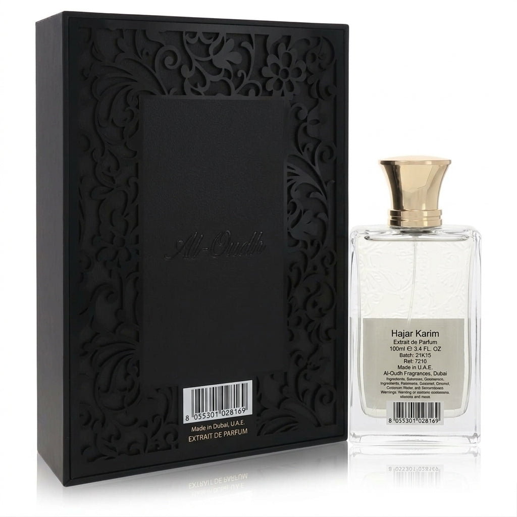 Fragrance bottle and decorative packaging — Studio - Back View | Generated by Modelize