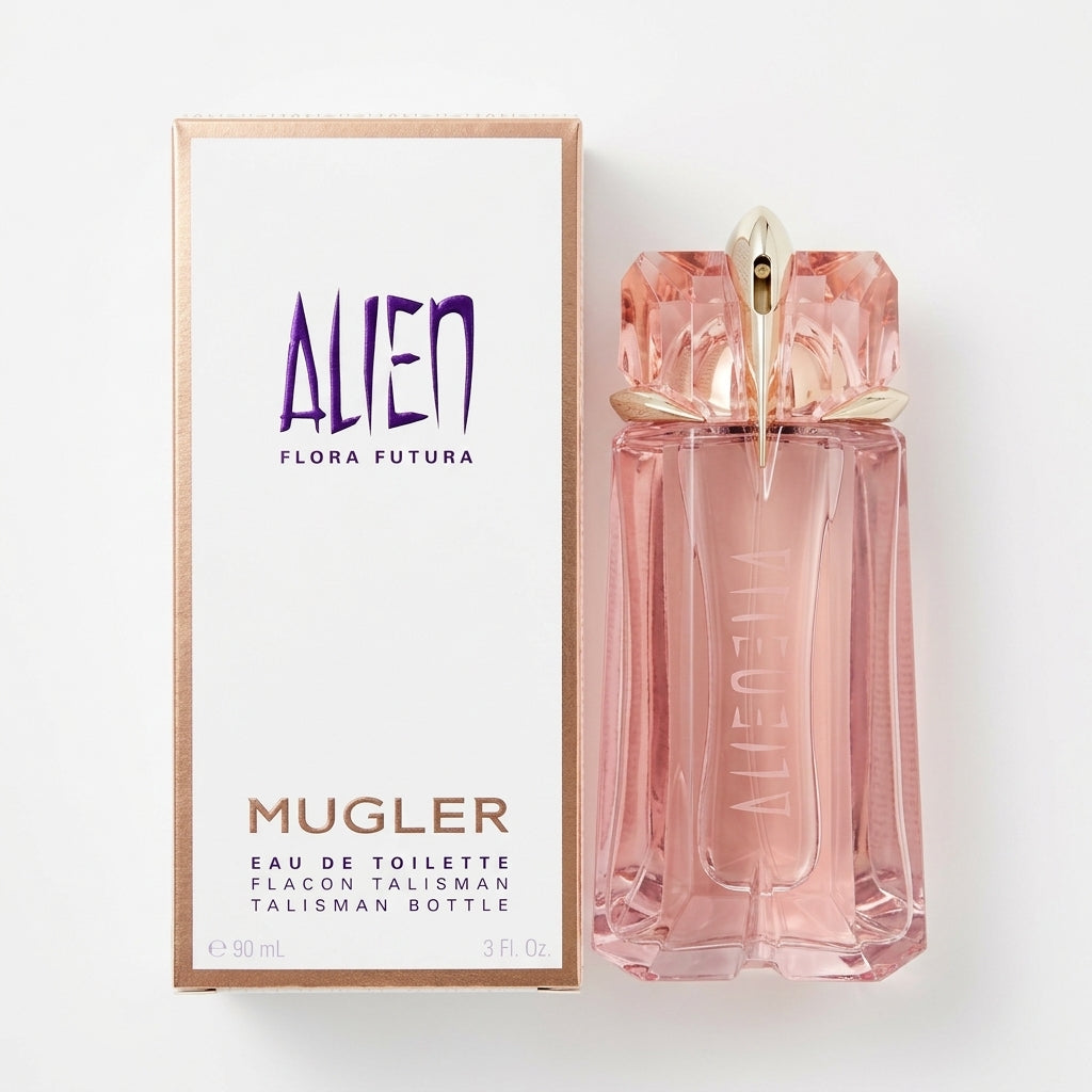 Fragrance bottle and packaging — Flat Lay - Front | Generated by Modelize