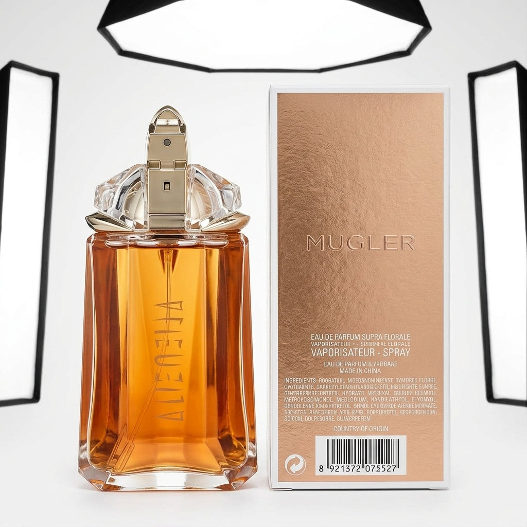 Perfume bottle and packaging — Studio - Back View | Generated by Modelize