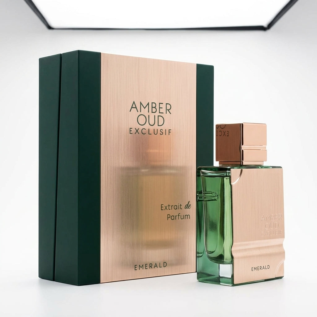 Perfume bottle and box — Studio - Side View | Generated by Modelize