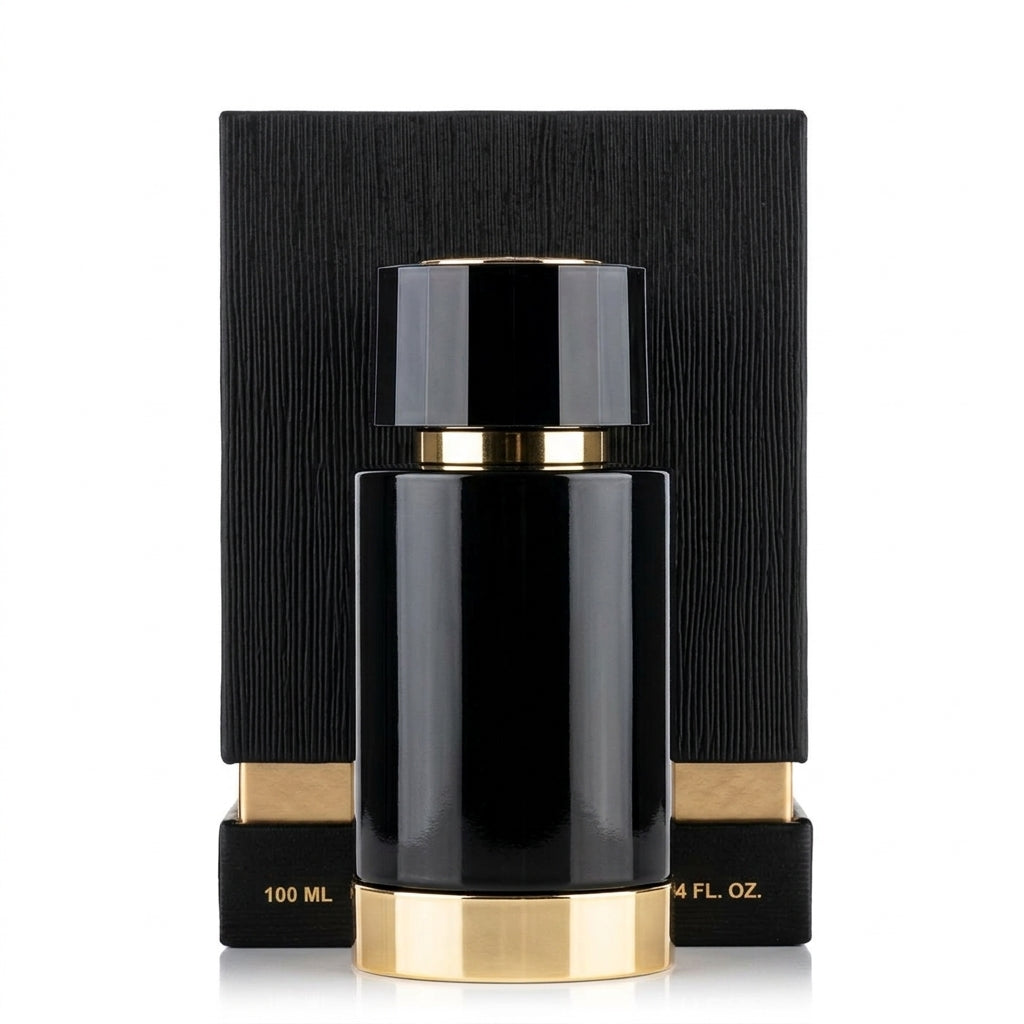 Fragrance bottle and box — Studio - Back View | Generated by Modelize