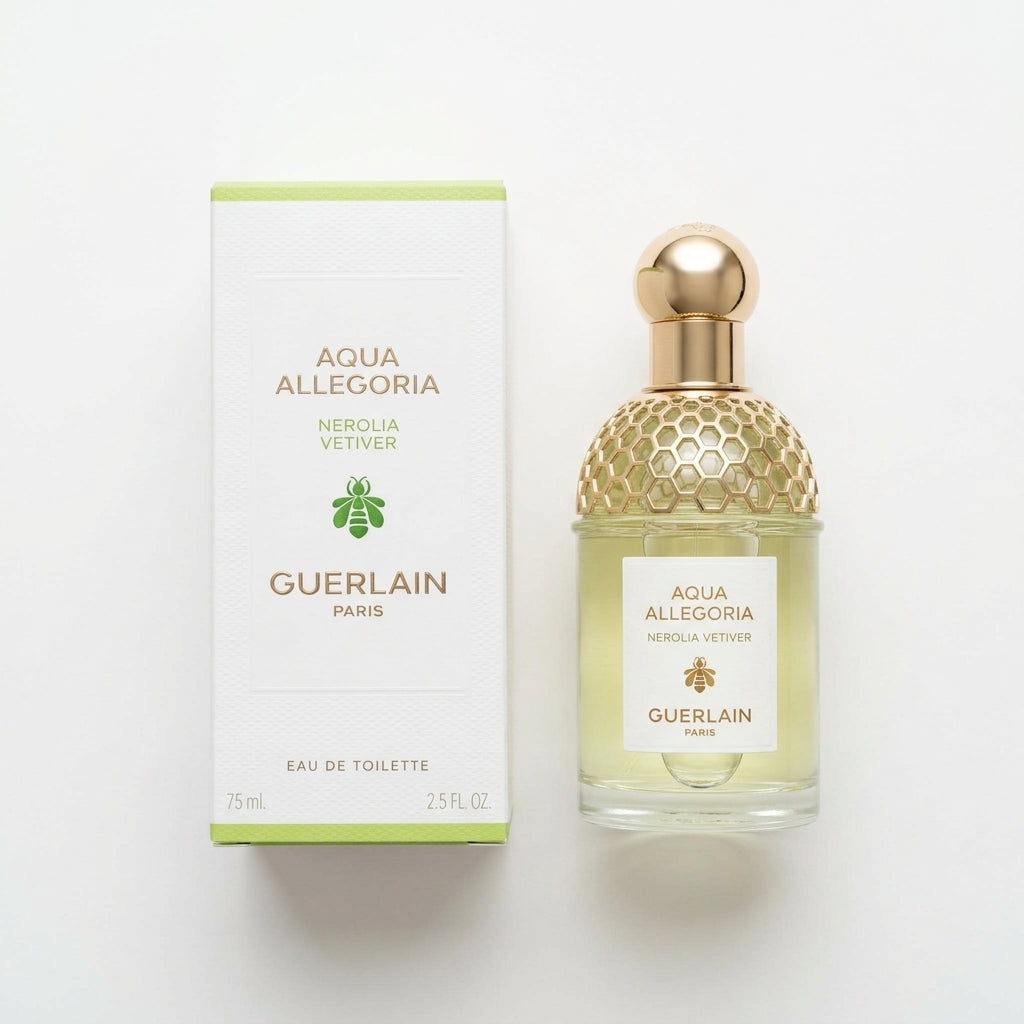 Fragrance bottle and packaging — Flat Lay - Front | Generated by Modelize