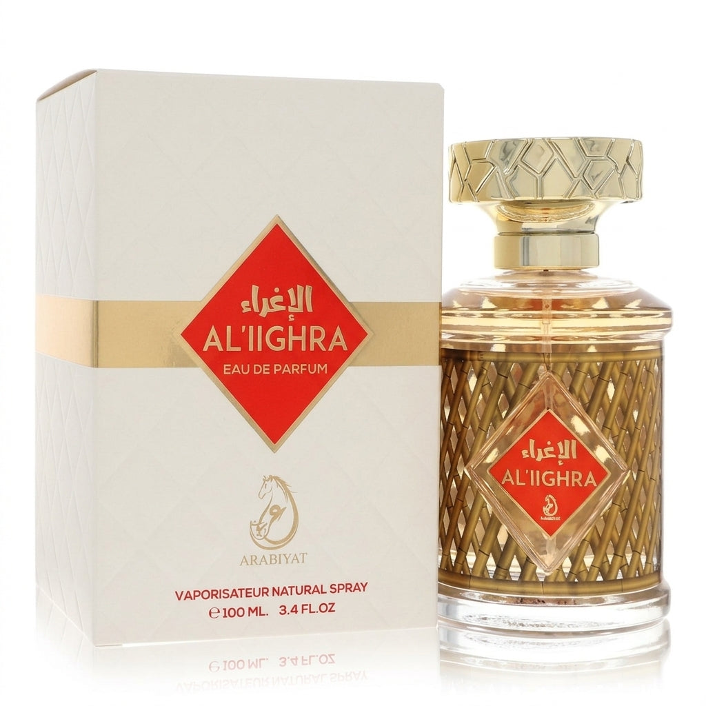Perfume bottle and packaging — Flat Lay - Front | Generated by Modelize