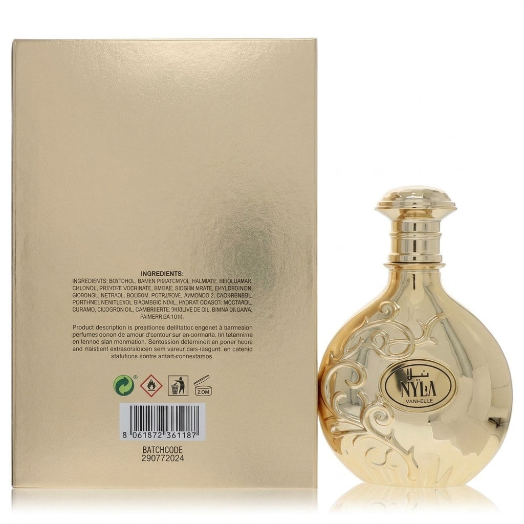 Eau De Parfum Spray and Packaging — Flat Lay - Back | Generated by Modelize