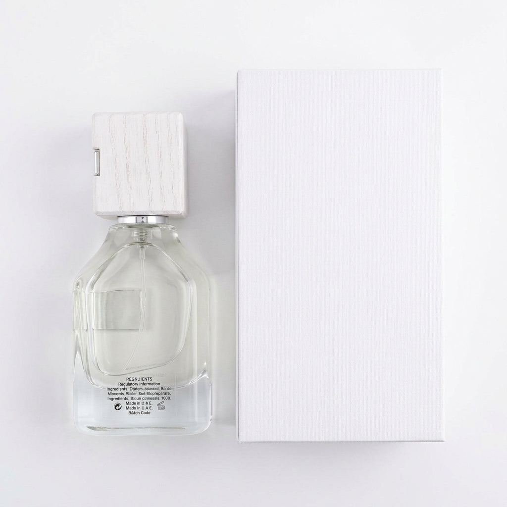 Perfume Bottle and Packaging — Flat Lay - Back | Generated by Modelize