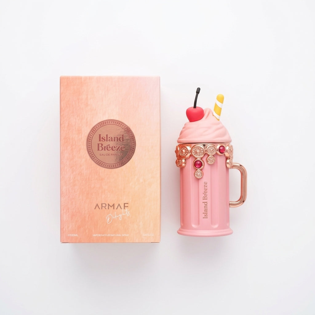 Perfume bottle and packaging — Flat Lay - Front | Generated by Modelize
