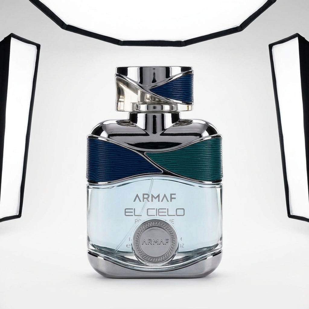 Eau de Parfum fragrance bottle — Studio - Back View | Generated by Modelize