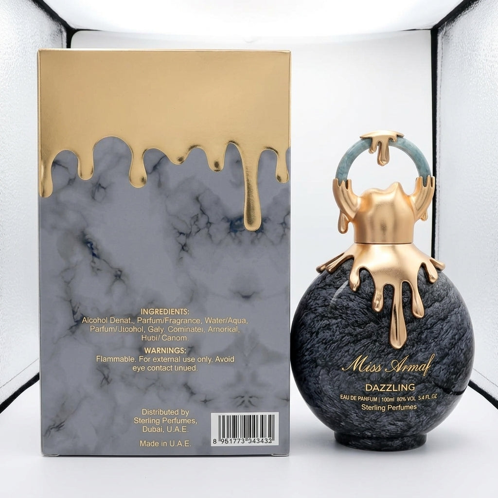Perfume bottle and packaging — Studio - Back View | Generated by Modelize