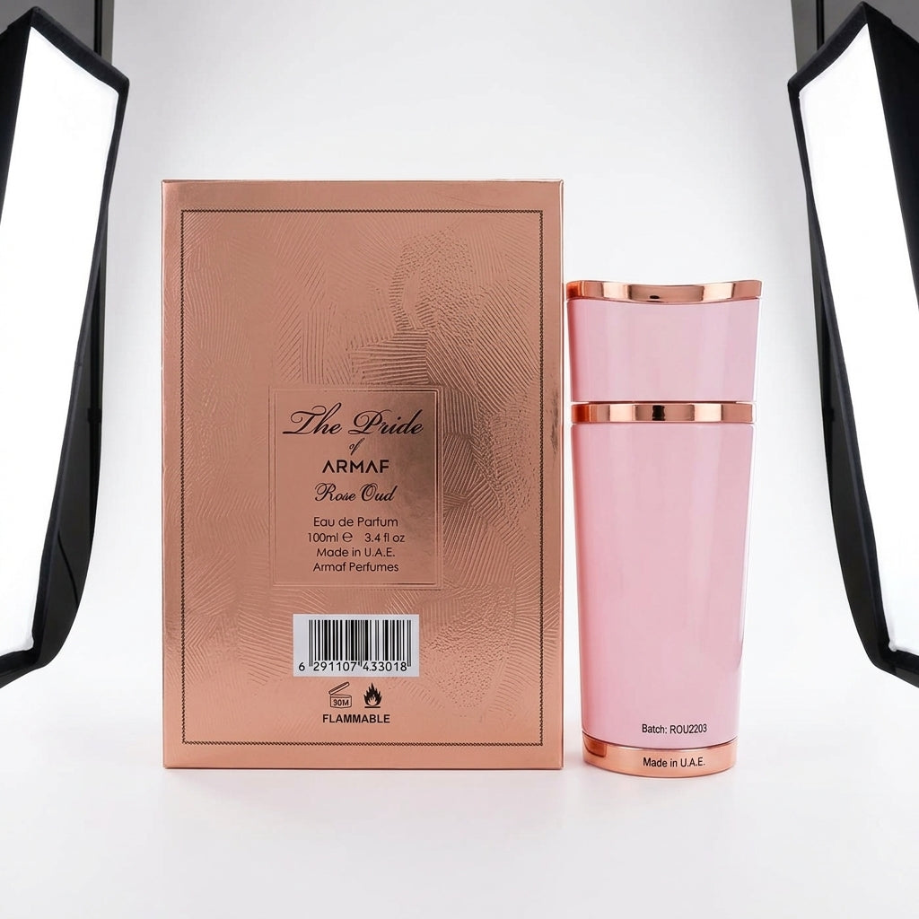 Perfume bottle and packaging — Studio - Back View | Generated by Modelize