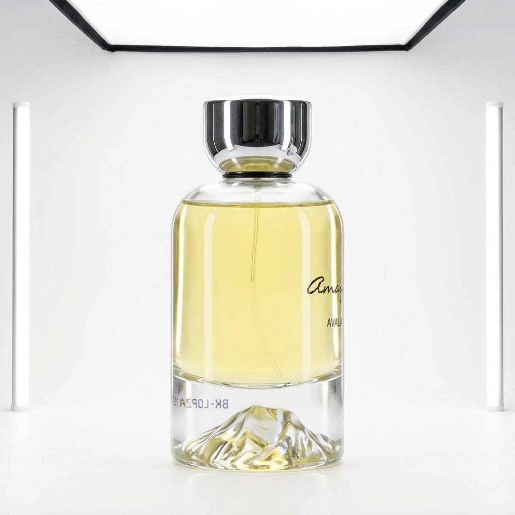 Fragrance bottle and packaging — Studio - Side View | Generated by Modelize