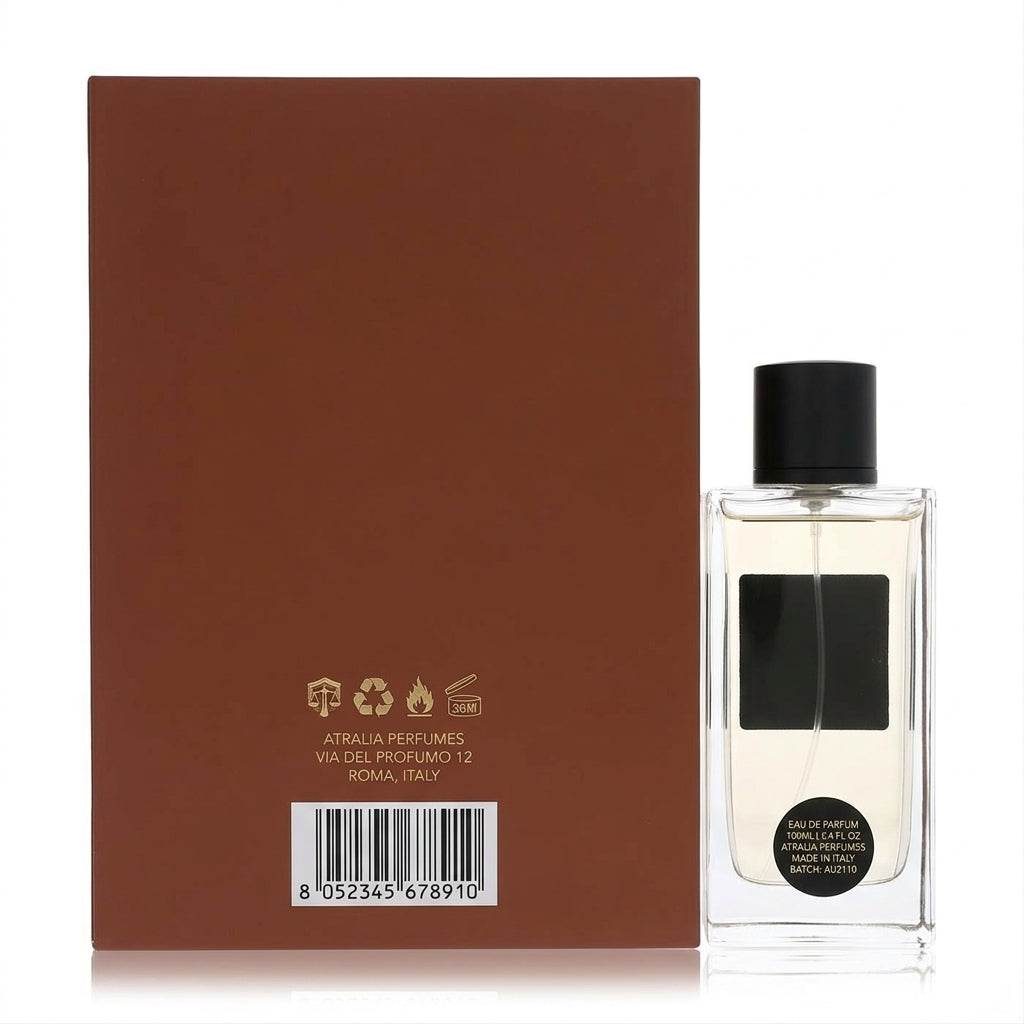 Fragrance bottle and packaging — Studio - Back View | Generated by Modelize