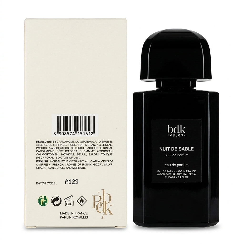 Fragrance bottle and presentation box — Studio - Back View | Generated by Modelize