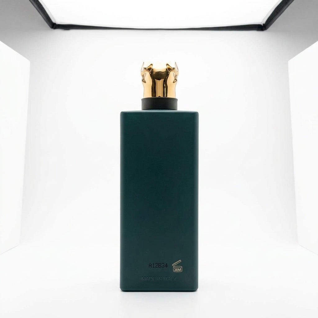 Luxury Fragrance Bottle and Packaging — Studio - Back View | Generated by Modelize