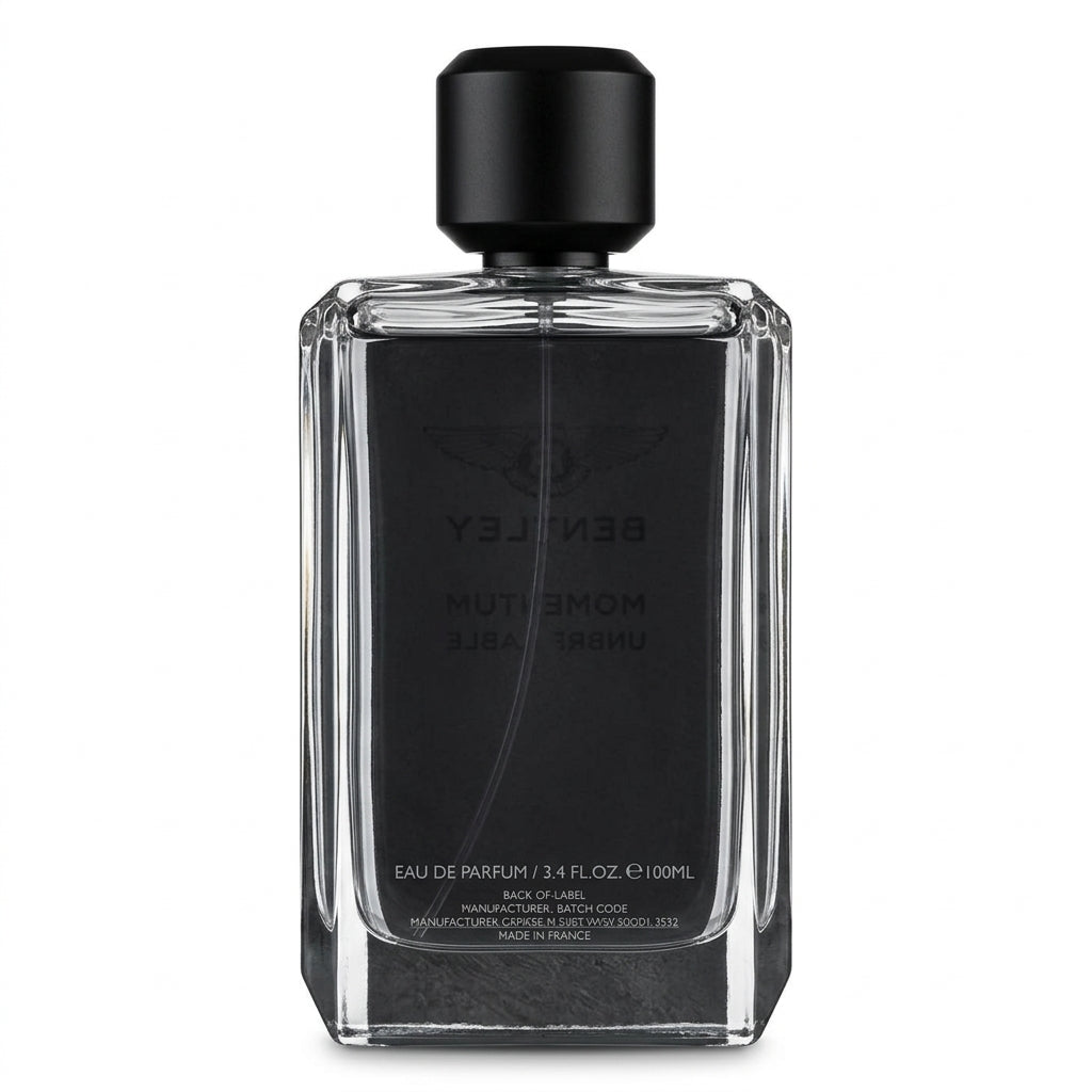 Men's fragrance bottle and packaging — Studio - Back View | Generated by Modelize