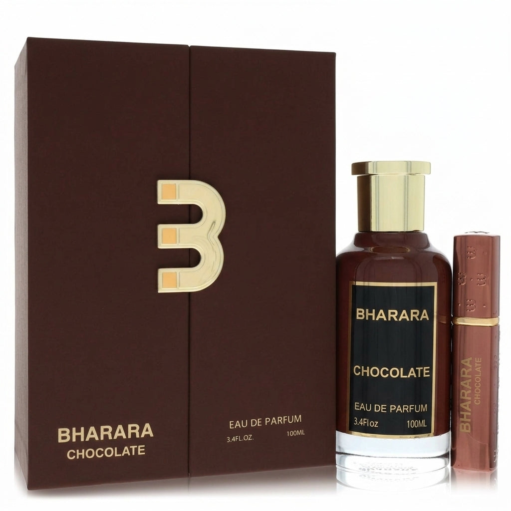 Fragrance set including perfume bottle, presentation box, and travel spray — Studio - Clean | Generated by Modelize