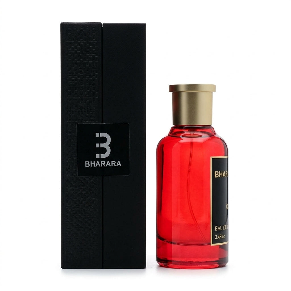 Perfume bottle and display box — Studio - Side View | Generated by Modelize