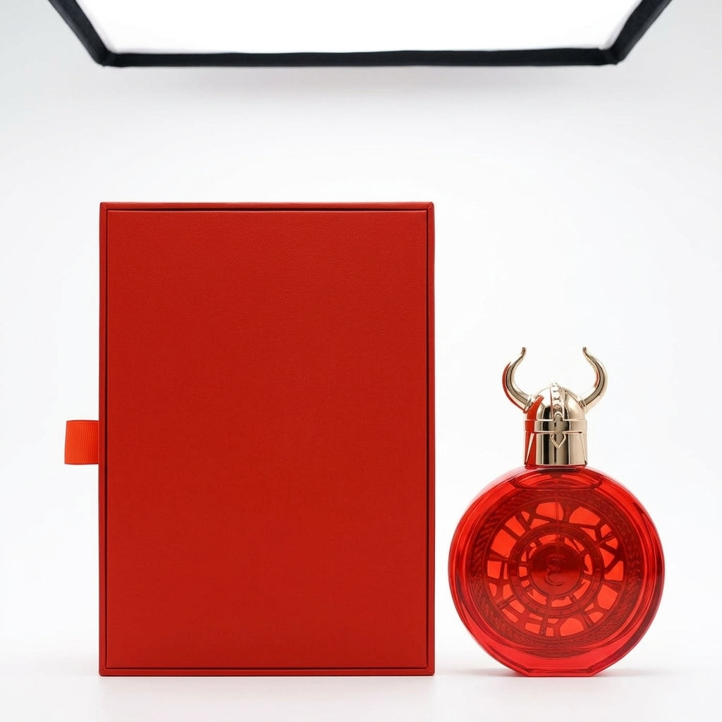 Fragrance bottle and box — Studio - Back View | Generated by Modelize