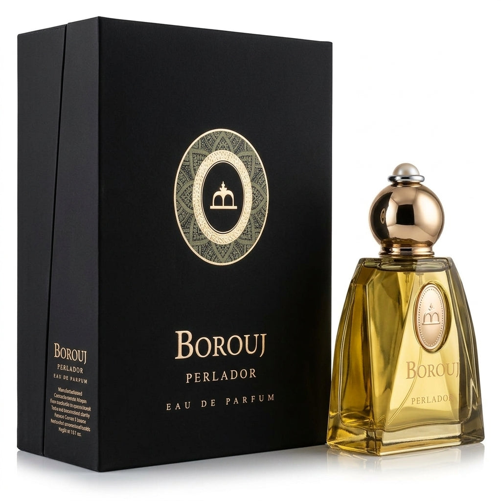 Fragrance bottle and packaging — Studio - Side View | Generated by Modelize