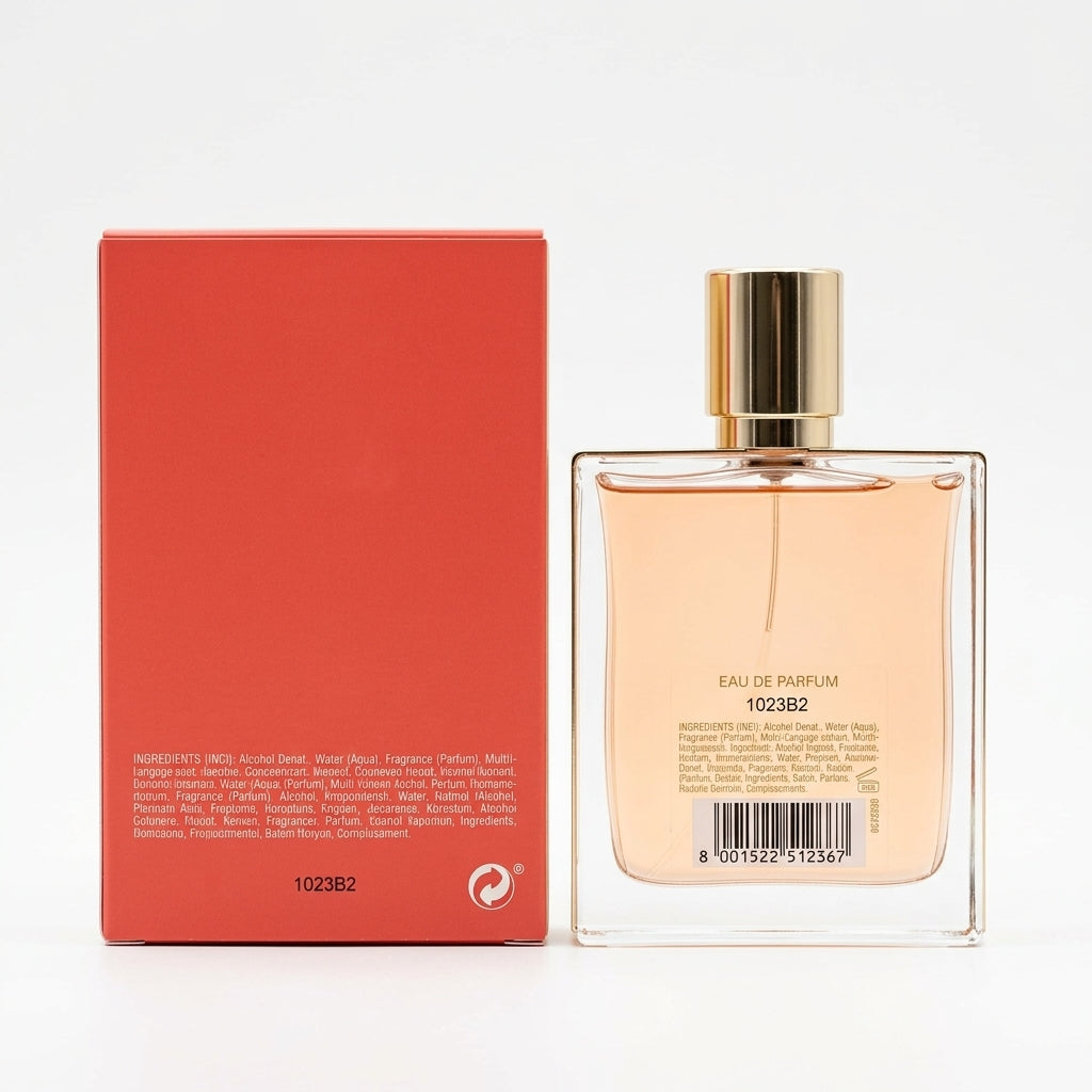 Perfume bottle and packaging — Studio - Back View | Generated by Modelize