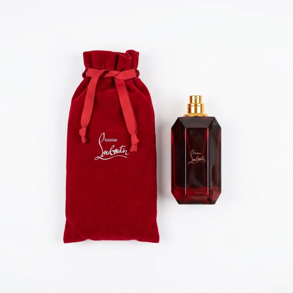 Luxury Perfume and Pouch — Flat Lay - Front | Generated by Modelize