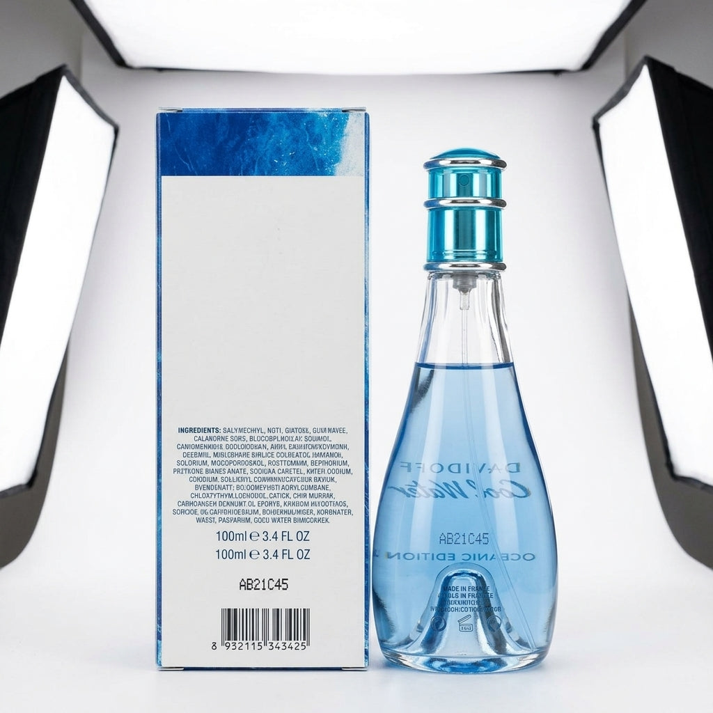 Fragrance bottle and box — Studio - Back View | Generated by Modelize