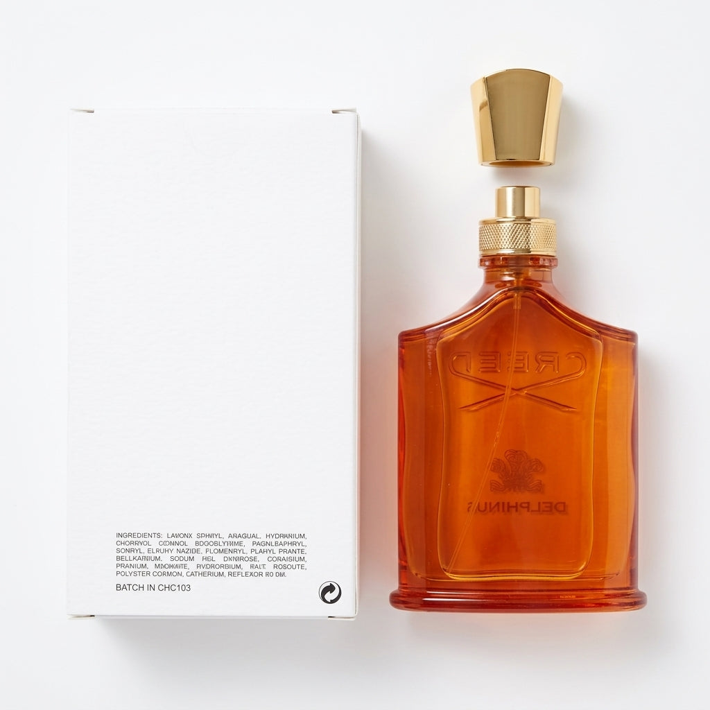 Luxury Fragrance Bottle and Packaging — Flat Lay - Back | Generated by Modelize