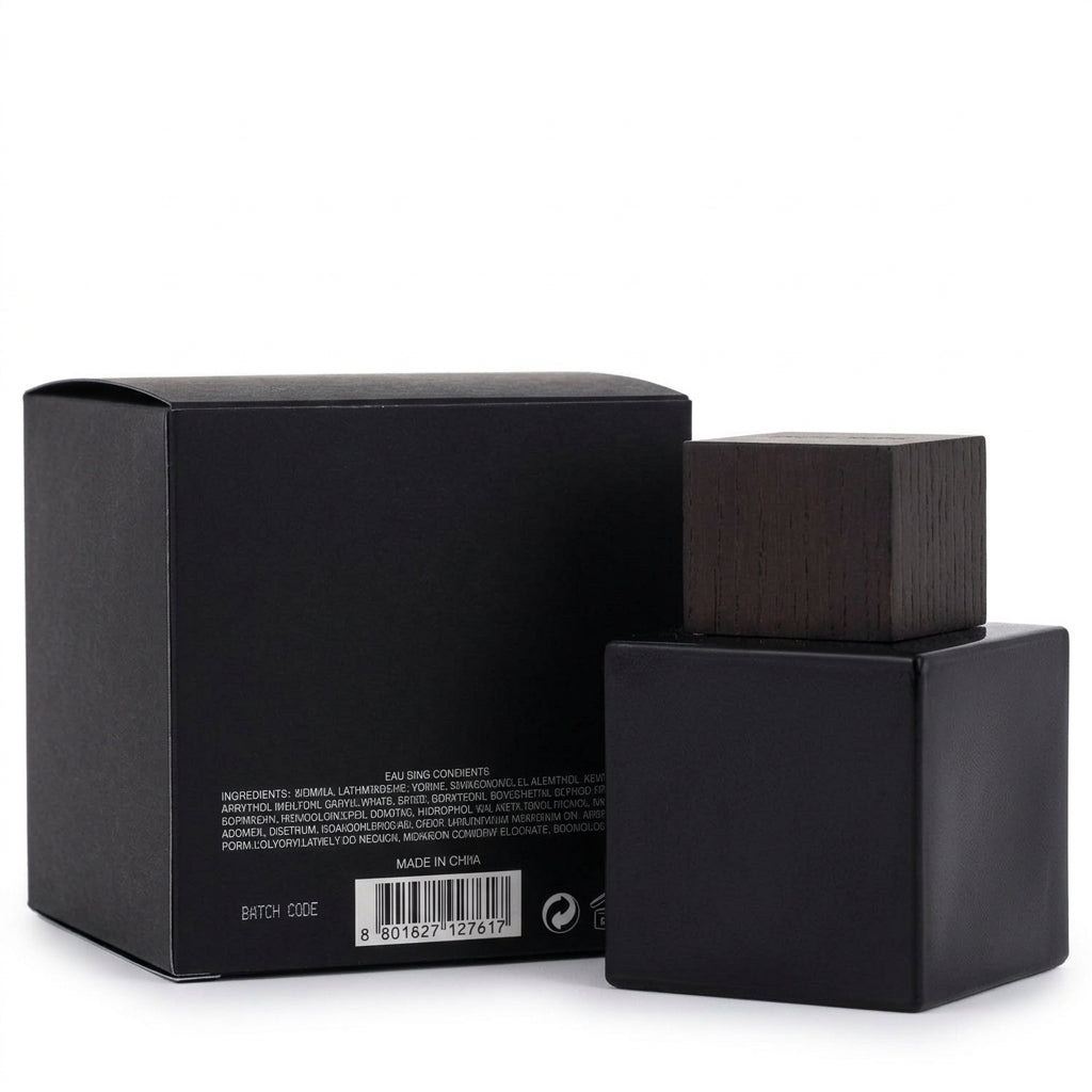Fragrance bottle and packaging — Studio - Back View | Generated by Modelize
