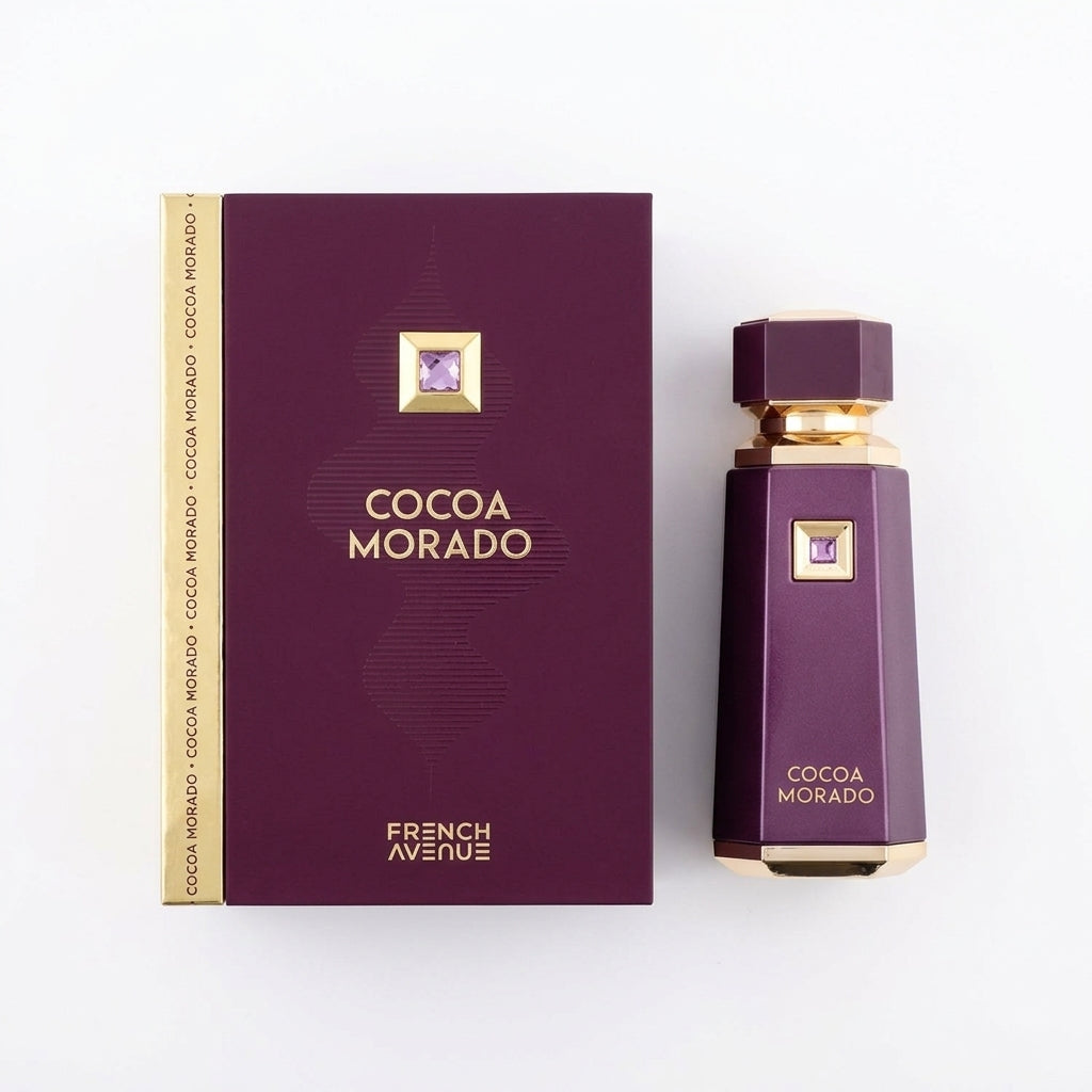 Fragrance bottle and packaging — Flat Lay - Front | Generated by Modelize