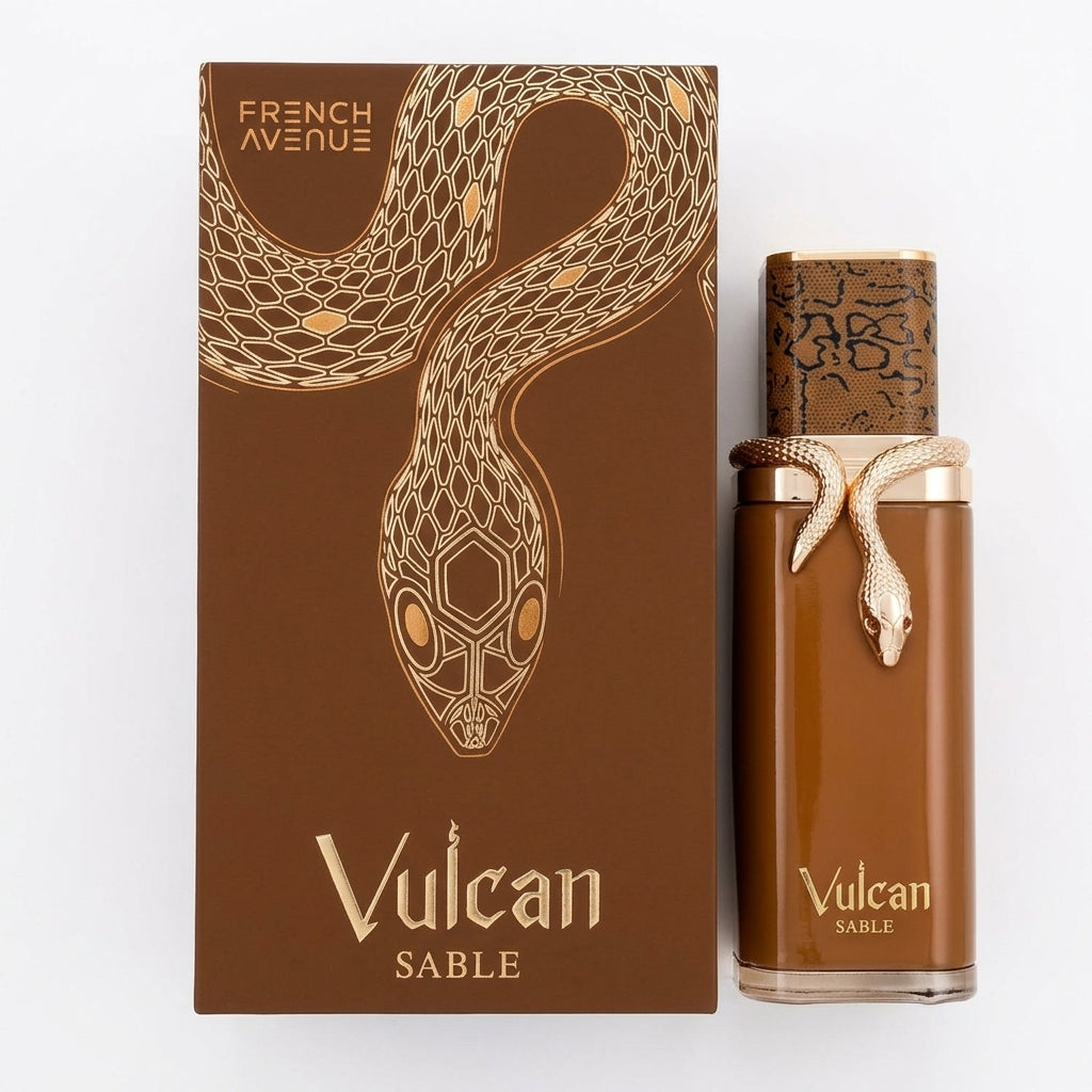 Fragrance bottle and packaging — Flat Lay - Front | Generated by Modelize
