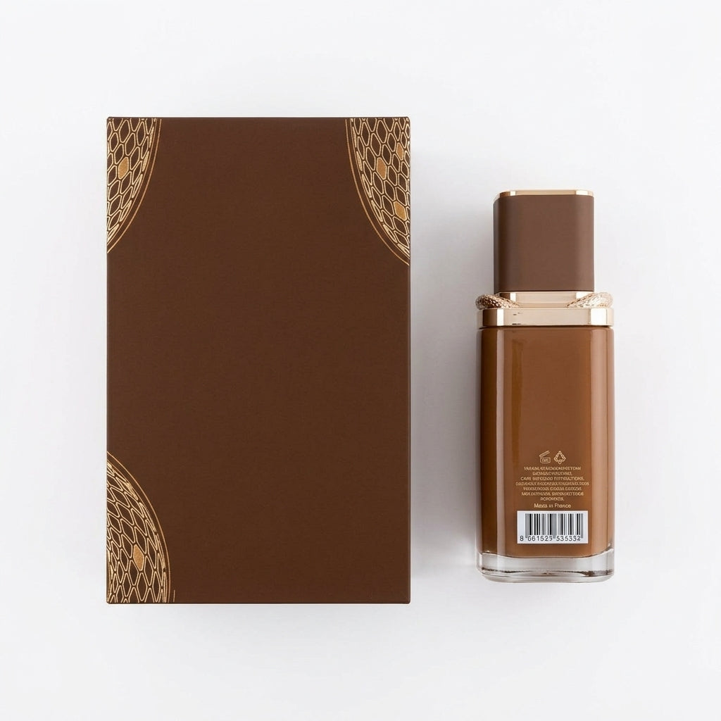 Fragrance bottle and packaging — Flat Lay - Back | Generated by Modelize