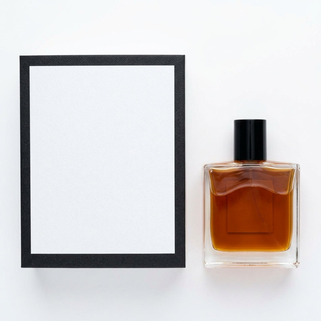 Fragrance bottle and packaging — Flat Lay - Back | Generated by Modelize