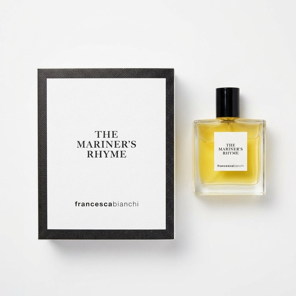 Perfume bottle and box — Flat Lay - Front | Generated by Modelize