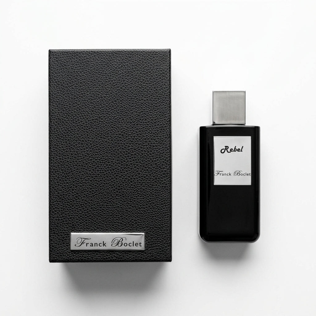 Fragrance bottle and luxury packaging — Flat Lay - Back | Generated by Modelize