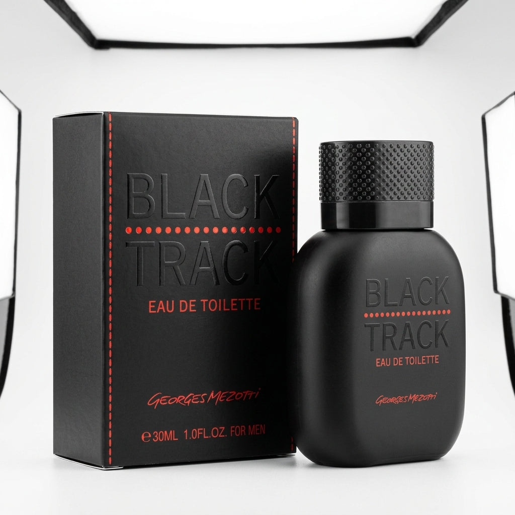 Fragrance bottle and packaging — Studio - Side View | Generated by Modelize