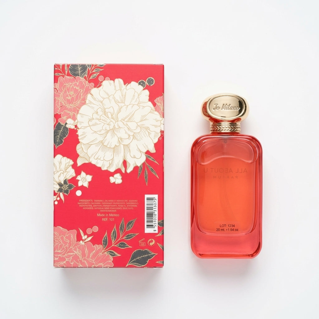 Parfum Spray and Packaging — Flat Lay - Back | Generated by Modelize