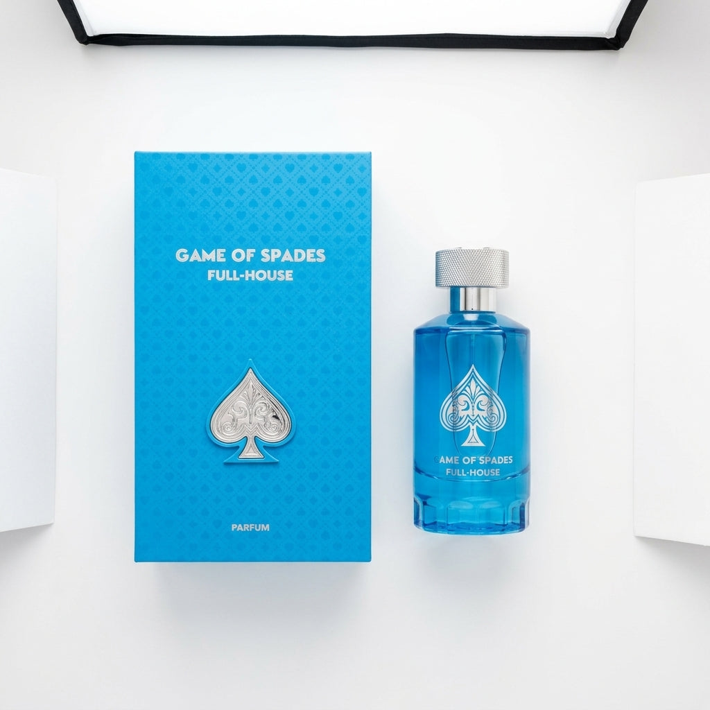 Parfum Spray with decorative box — Flat Lay - Front | Generated by Modelize