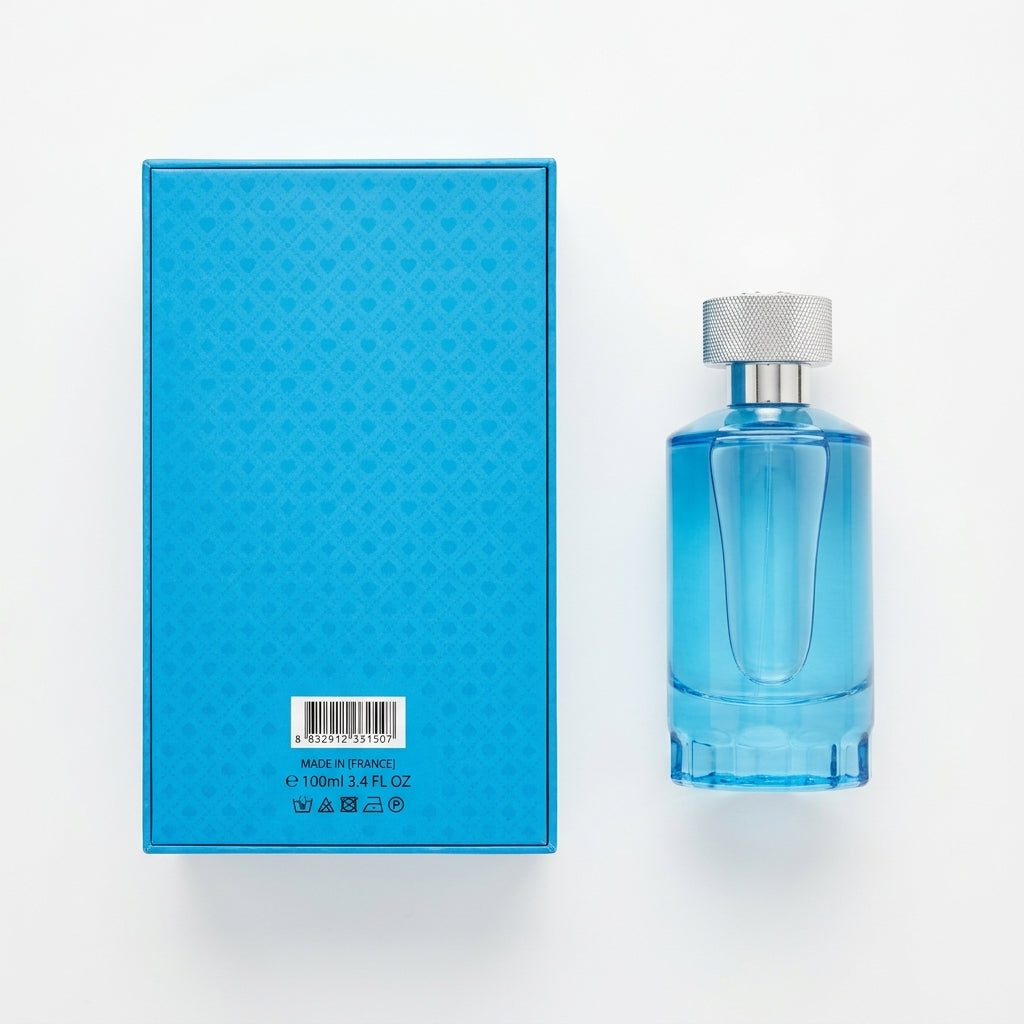 Fragrance bottle and display box — Flat Lay - Back | Generated by Modelize