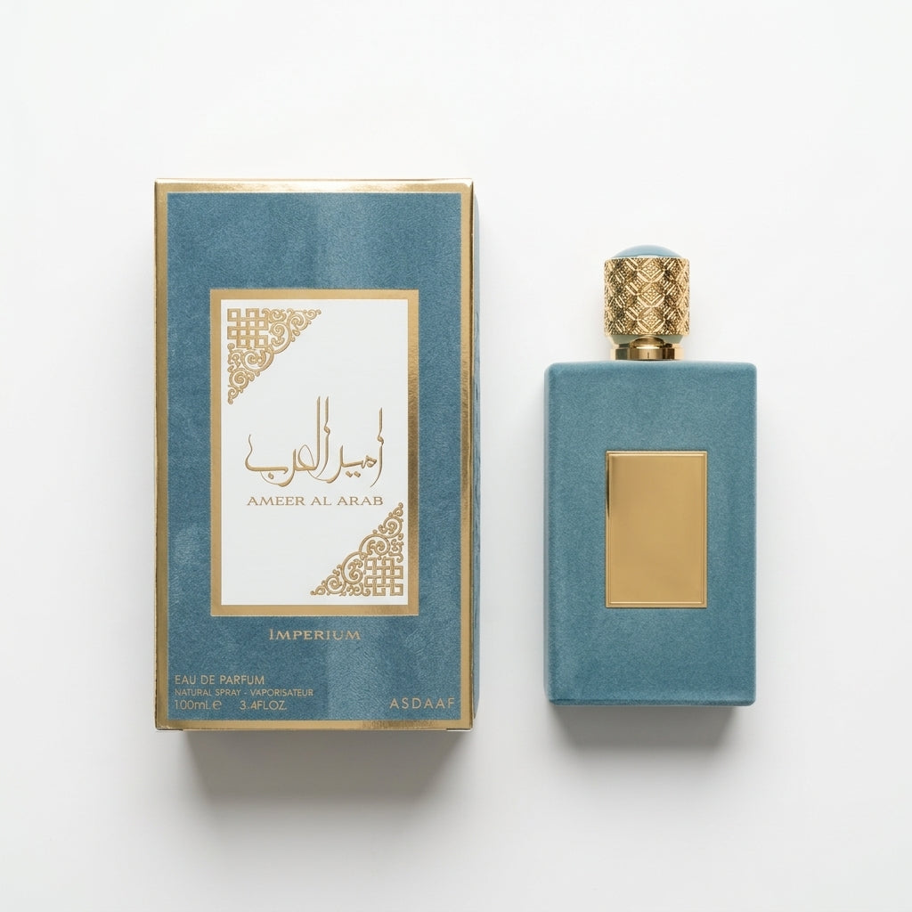 Perfume Bottle and Box — Flat Lay - Front | Generated by Modelize
