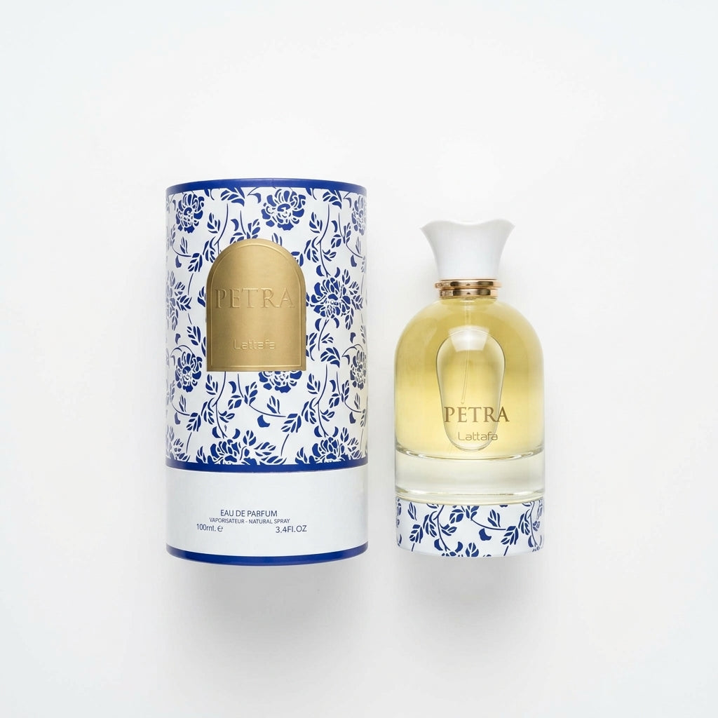 Perfume and Packaging — Flat Lay - Front | Generated by Modelize