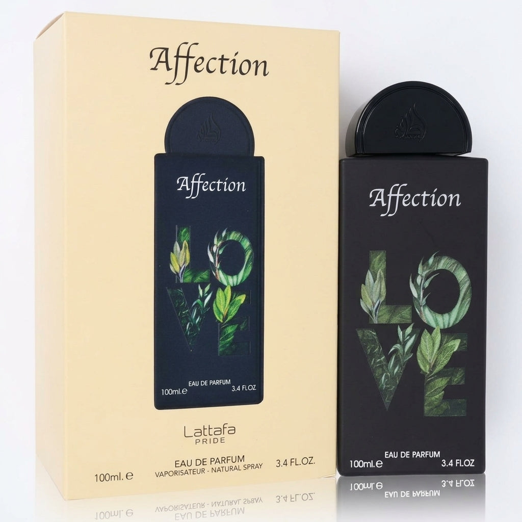 Perfume bottle and packaging — Flat Lay - Front | Generated by Modelize
