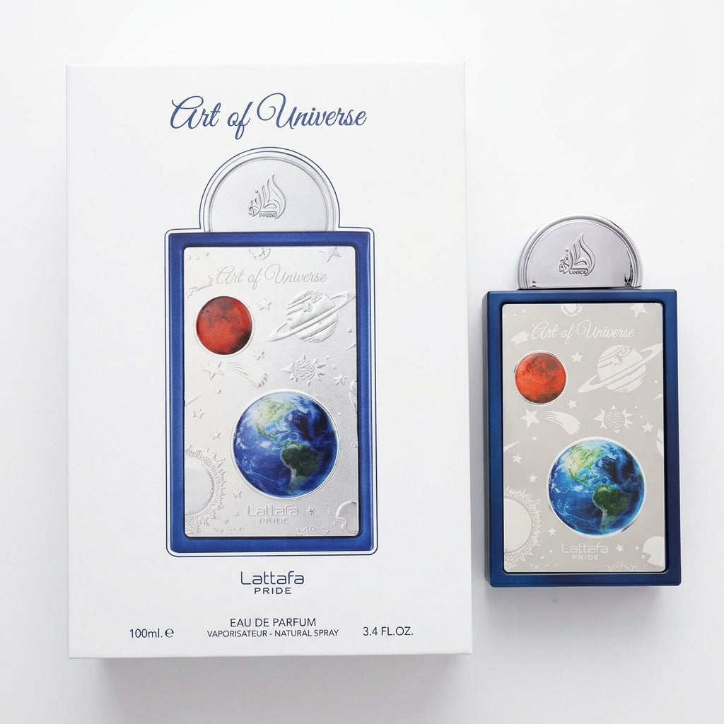 Perfume and Box Set — Flat Lay - Front | Generated by Modelize