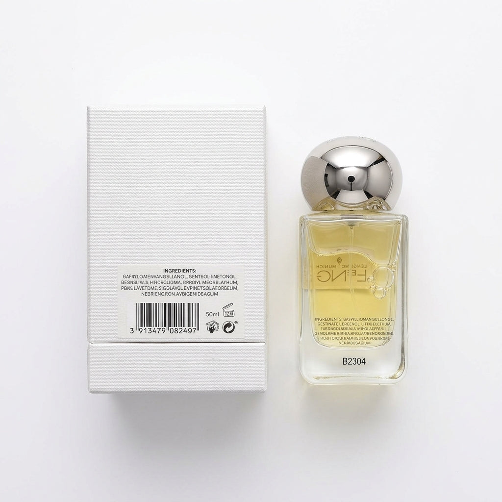 Perfume Extrait de Parfum — Flat Lay - Back | Generated by Modelize