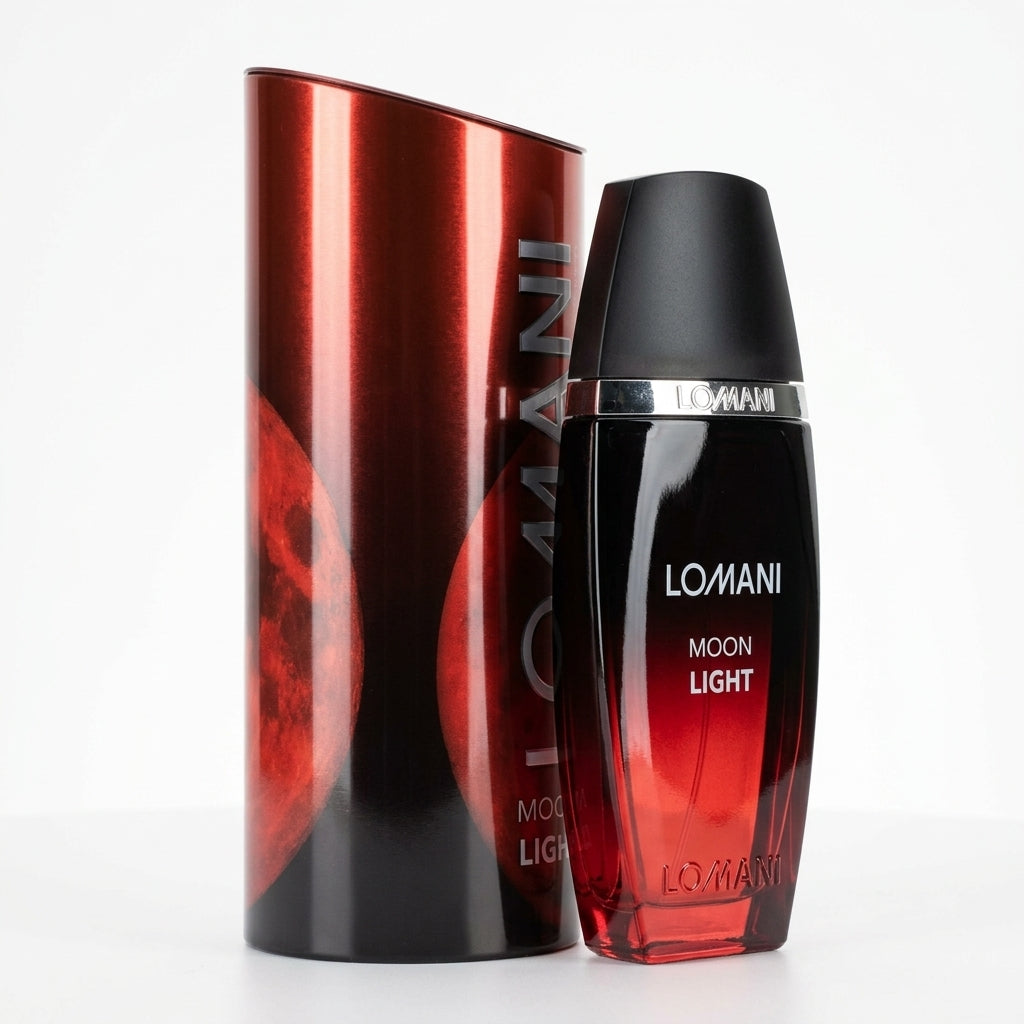 Fragrance bottle and packaging — Studio - Side View | Generated by Modelize