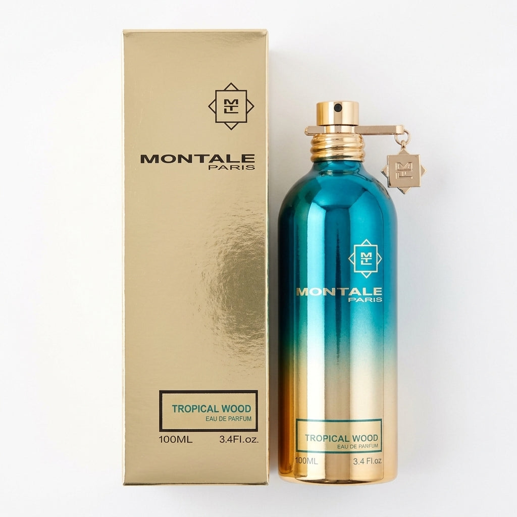 Fragrance bottle and packaging — Flat Lay - Front | Generated by Modelize
