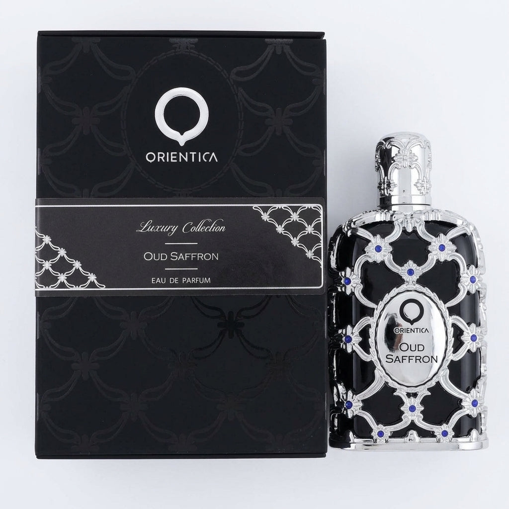 Perfume bottle and packaging — Flat Lay - Front | Generated by Modelize