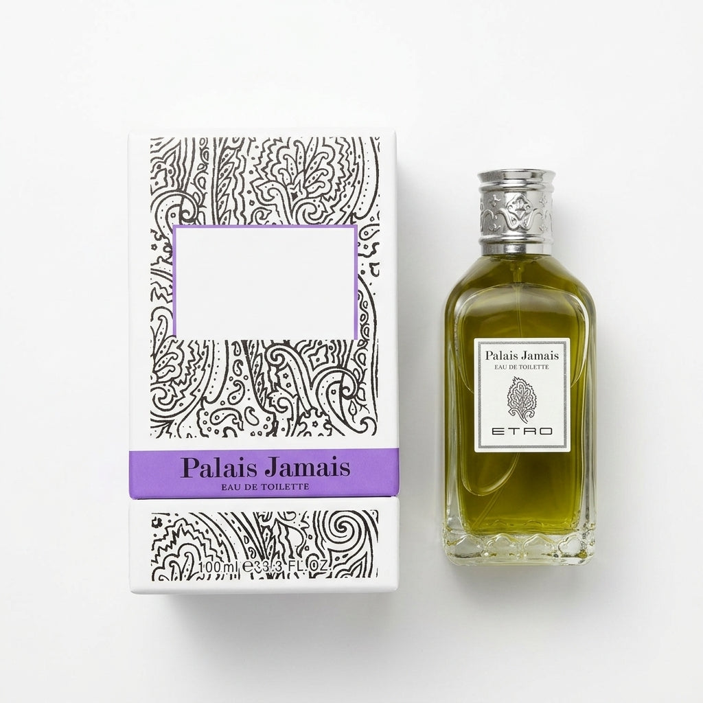 Fragrance bottle and box — Flat Lay - Front | Generated by Modelize