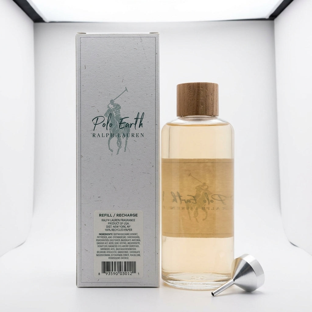 Fragrance Refill Bottle and Packaging — Studio - Back View | Generated by Modelize