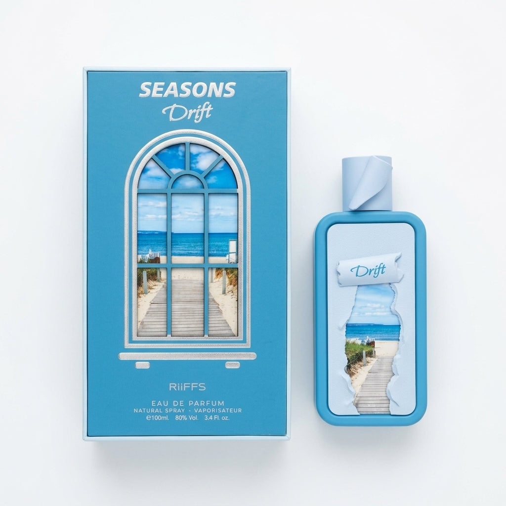 Fragrance set (Bottle and Box) — Flat Lay - Front | Generated by Modelize